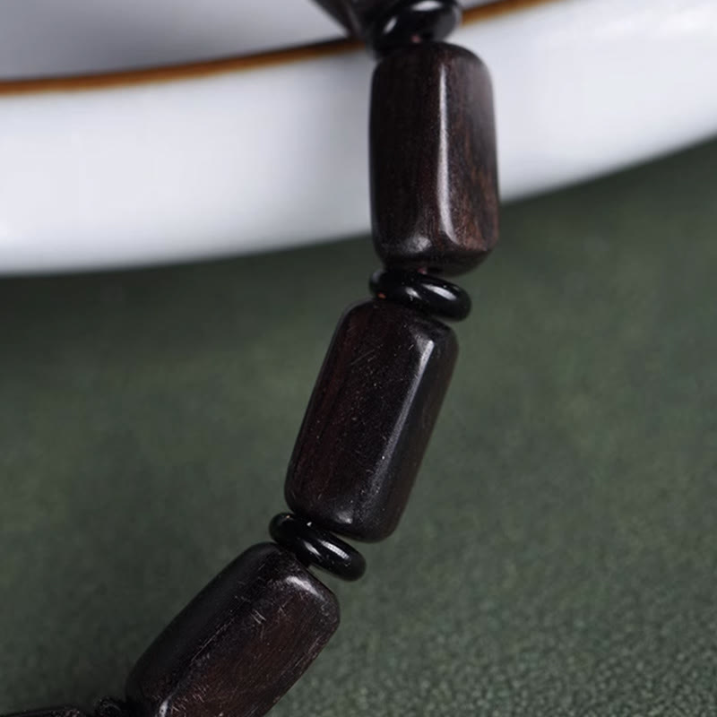 Ebony Wood Dzi Bead Balance Bracelet for Grounding Peace