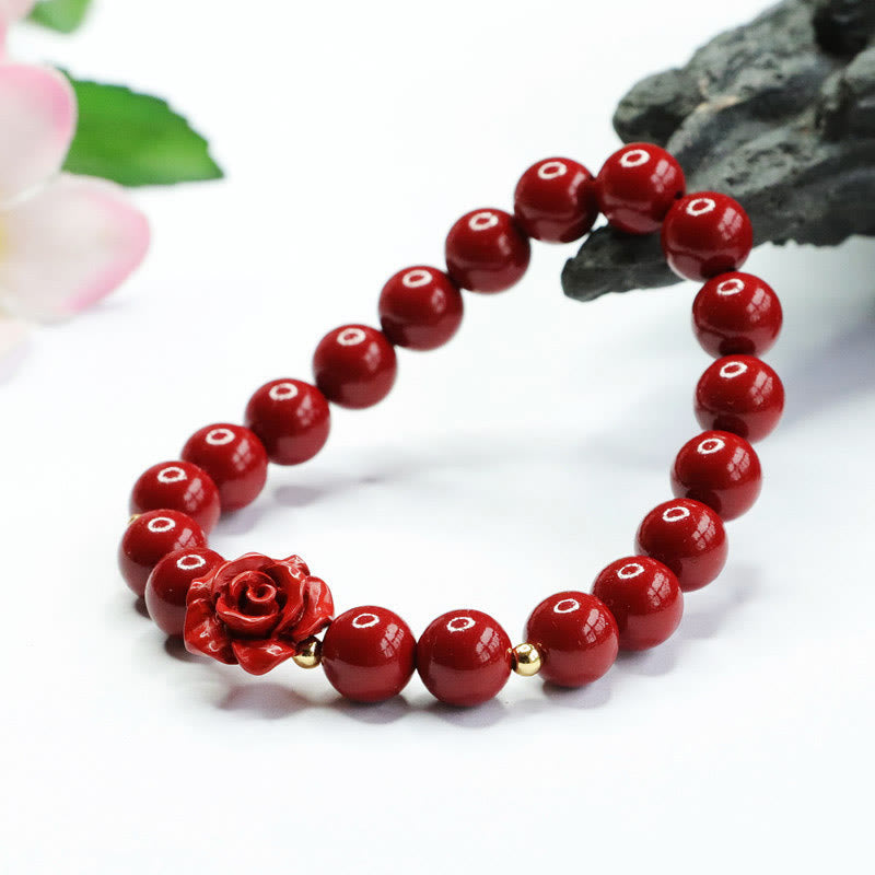 8mm Cinnabar Rose Calm Bracelet for Emotional Balance