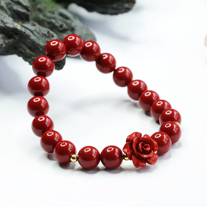 8mm Cinnabar Rose Calm Bracelet for Emotional Balance