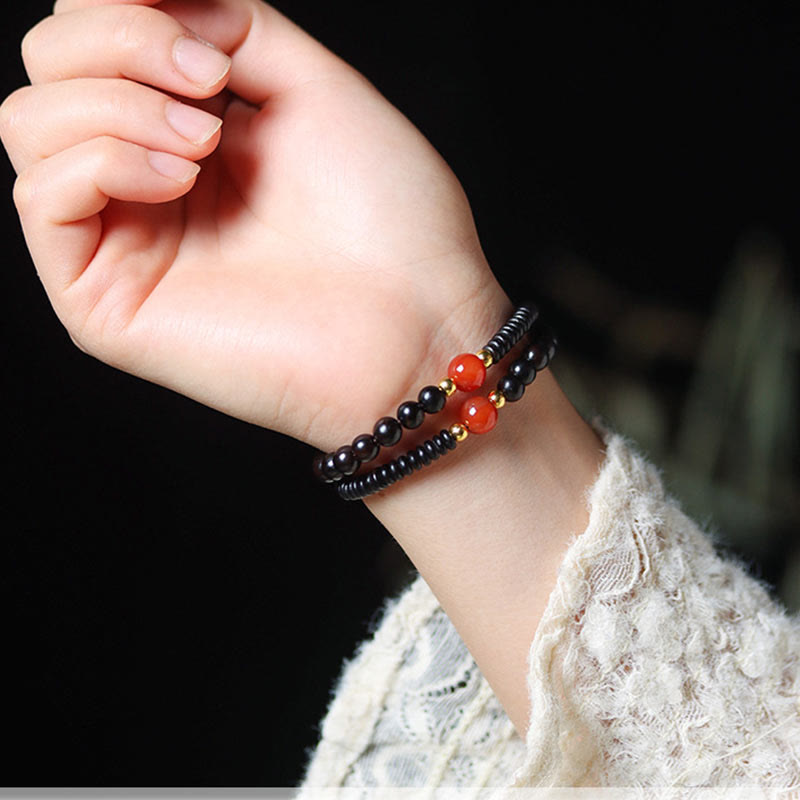 8mm Ebony Sandalwood Dzi Bead Balance and Calm Bracelet