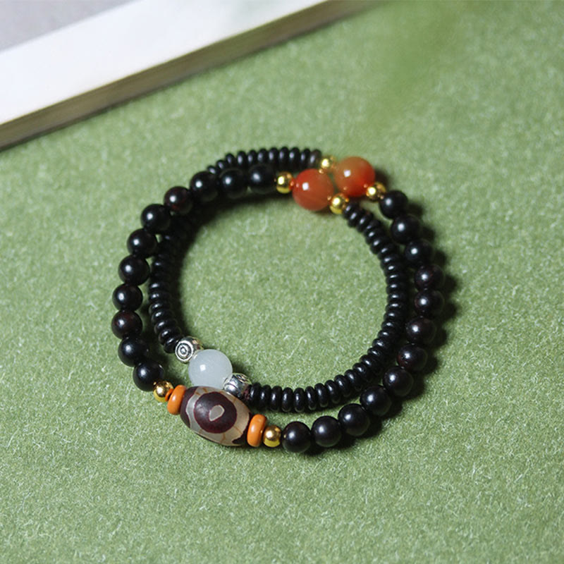 8mm Ebony Sandalwood Dzi Bead Balance and Calm Bracelet
