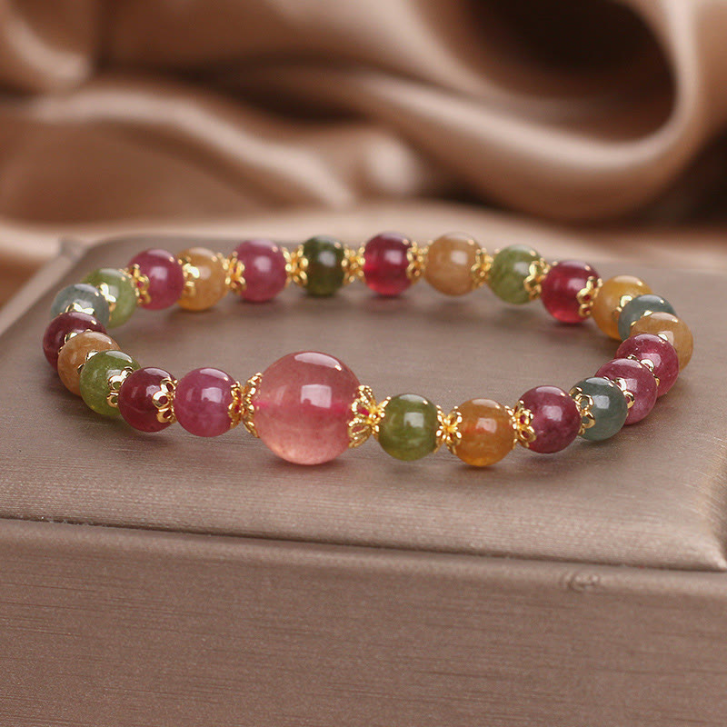 Tourmaline Strawberry Quartz Wisdom Bracelet for Spiritual Clarity