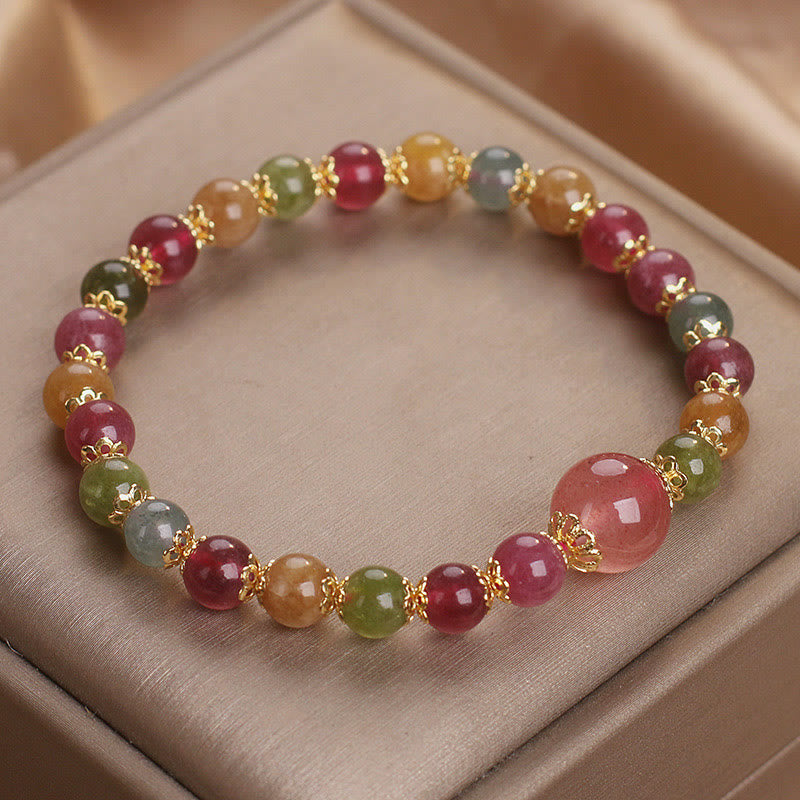 Tourmaline Strawberry Quartz Wisdom Bracelet for Spiritual Clarity