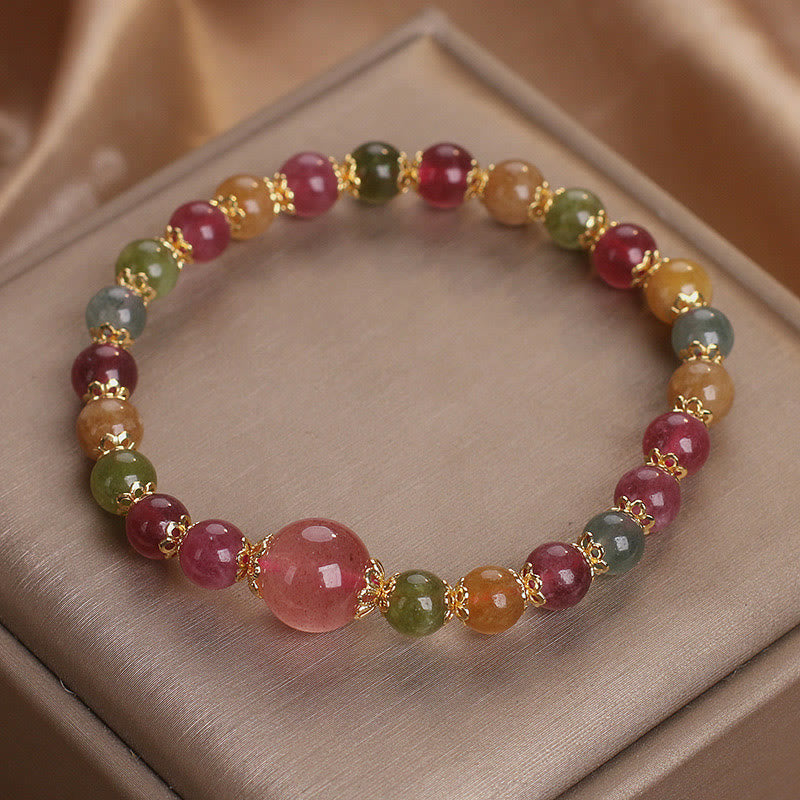 Tourmaline Strawberry Quartz Wisdom Bracelet for Spiritual Clarity