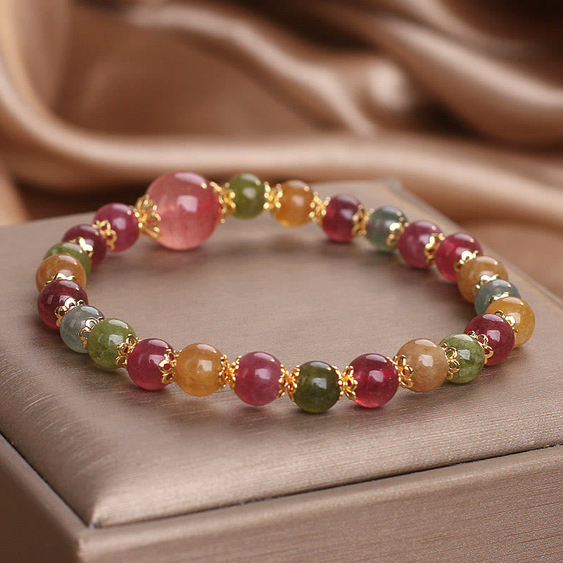 Tourmaline Strawberry Quartz Wisdom Bracelet for Spiritual Clarity