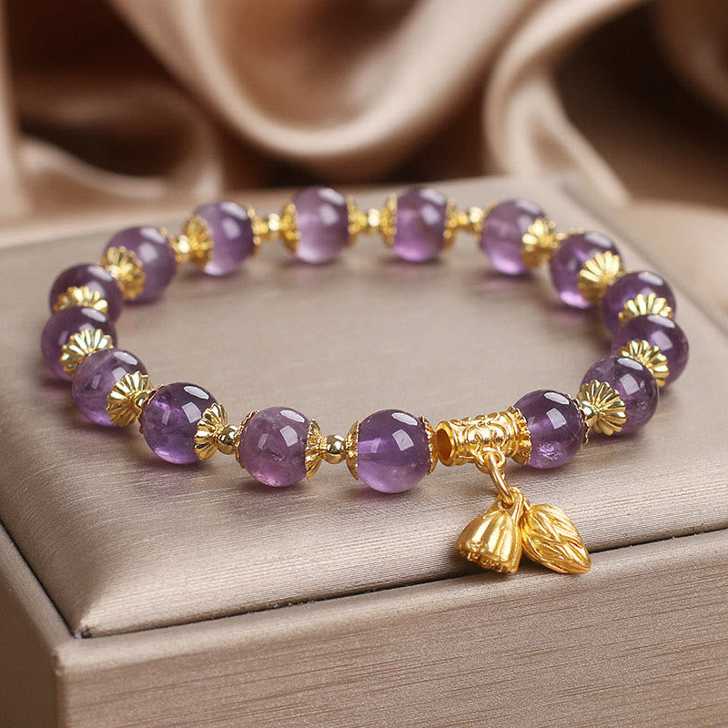 Amethyst Bracelet With Lotus Charm | Increases Nobility & Peace
