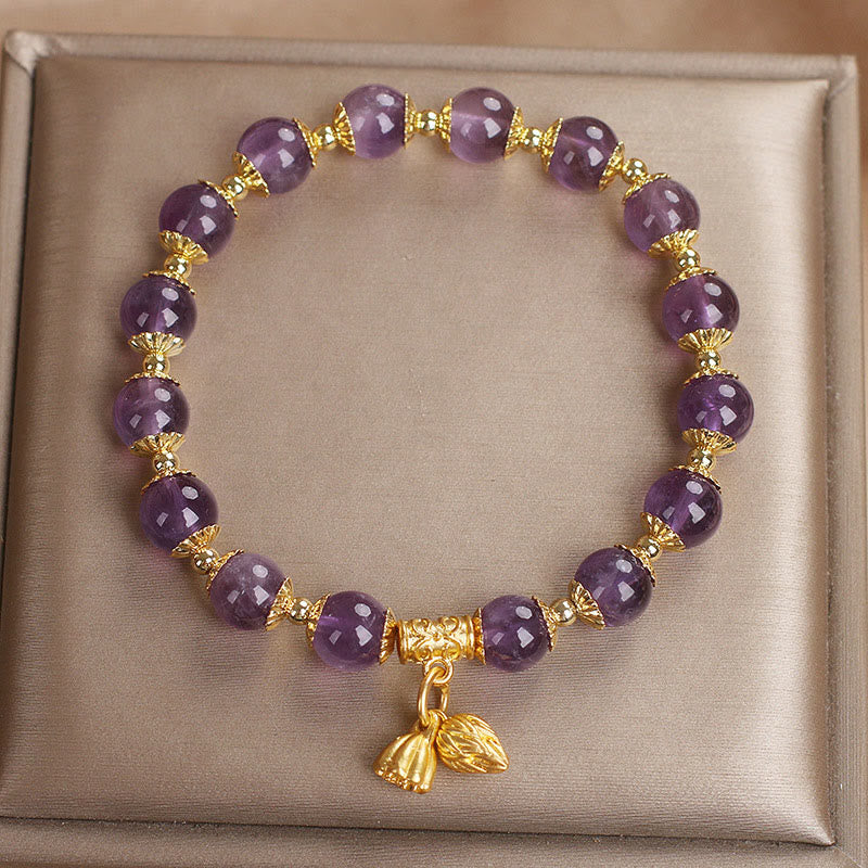 Amethyst Bracelet With Lotus Charm | Increases Nobility & Peace