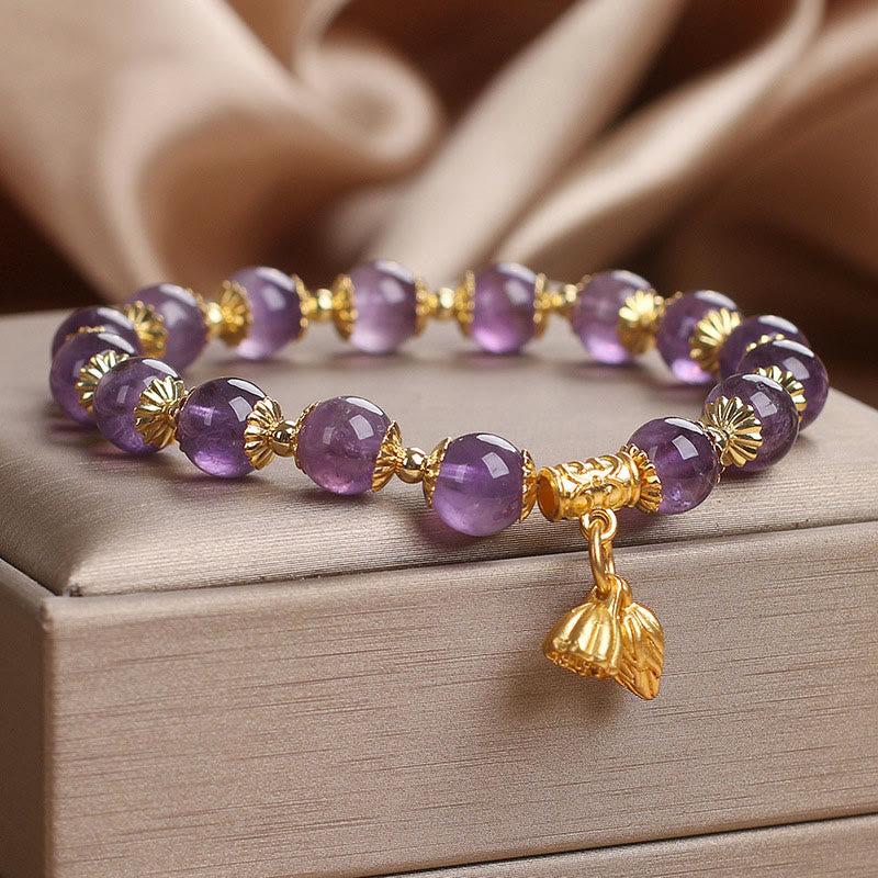 Amethyst Bracelet With Lotus Charm | Increases Nobility & Peace