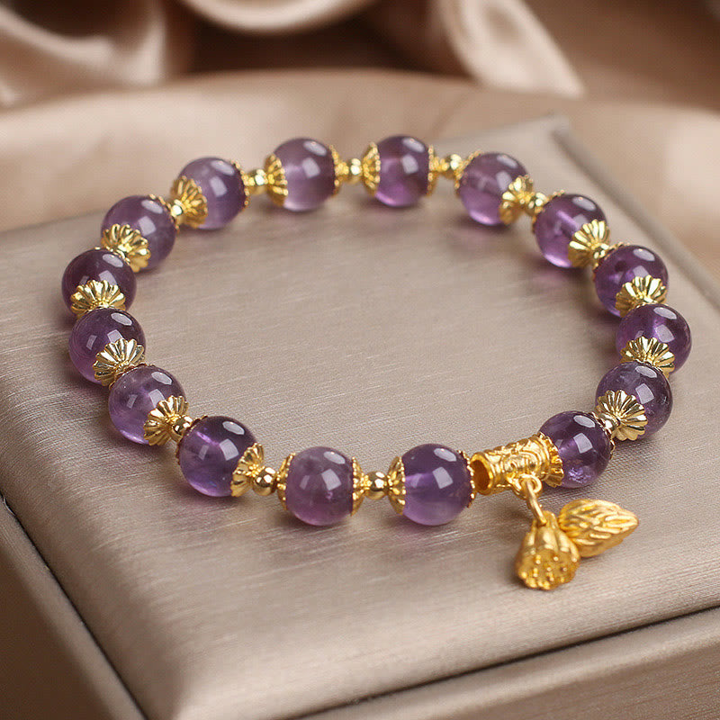Amethyst Bracelet With Lotus Charm | Increases Nobility & Peace