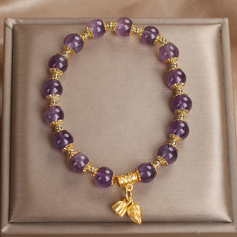 Amethyst Bracelet With Lotus Charm | Increases Nobility & Peace