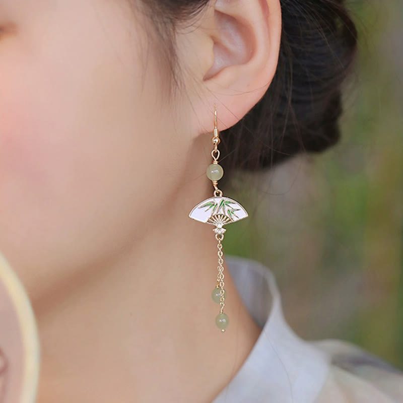 14K Gold Filled Copper Jade Fan Bamboo Earrings for Abundance