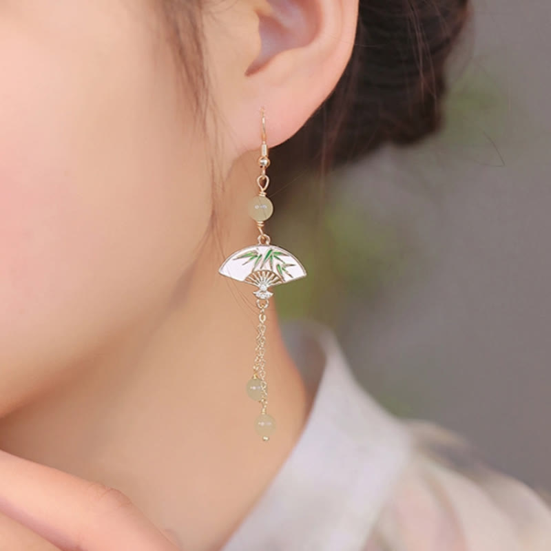14K Gold Filled Copper Jade Fan Bamboo Earrings for Abundance