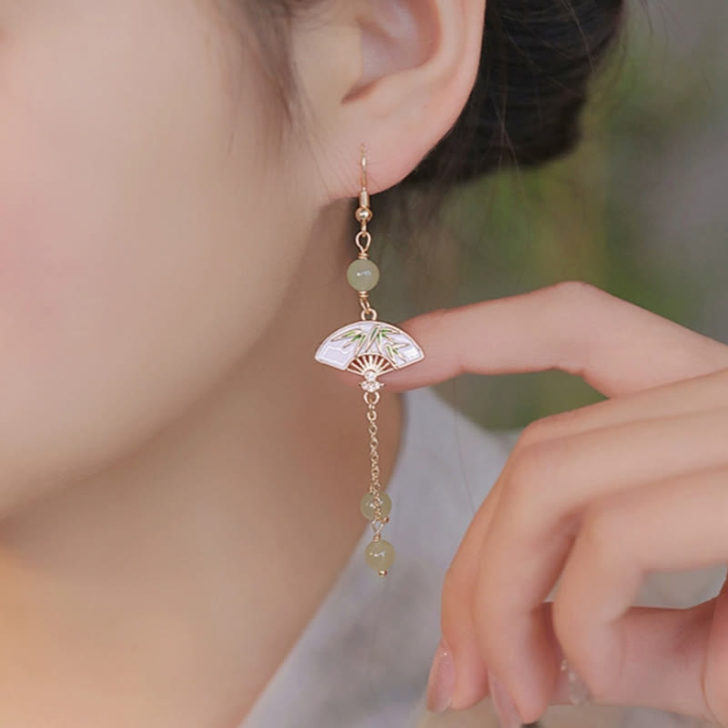 14K Gold Filled Copper Jade Fan Bamboo Earrings for Abundance