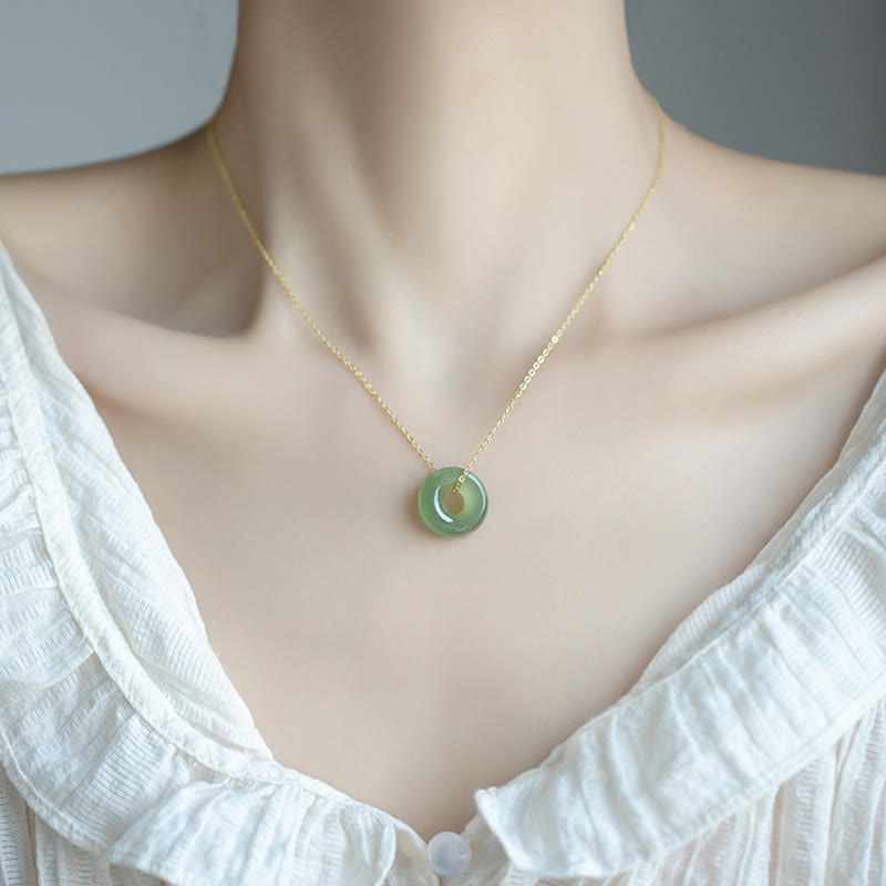 Hetian Jade Peace Buckle Necklace in Sterling Silver & Gold