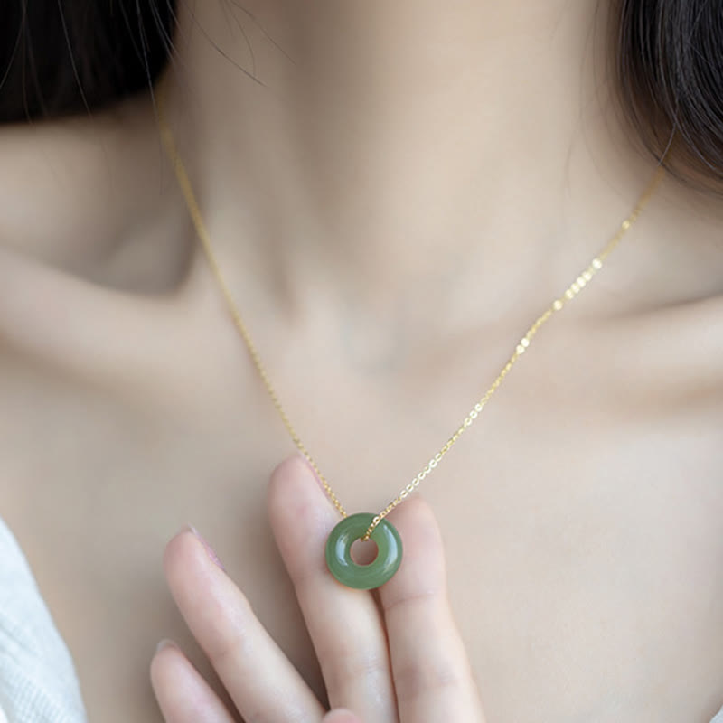 Hetian Jade Peace Buckle Necklace in Sterling Silver & Gold