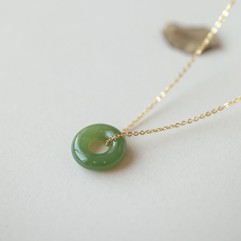 Hetian Jade Peace Buckle Necklace in Sterling Silver & Gold