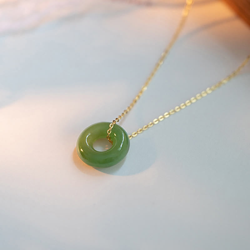 Hetian Jade Peace Buckle Necklace in Sterling Silver & Gold