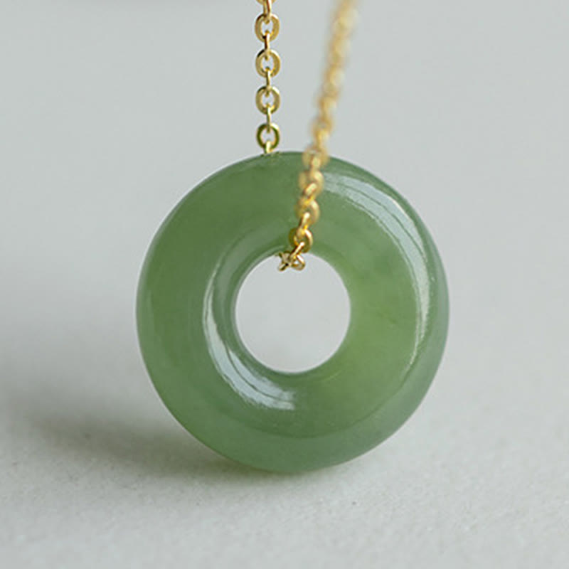 Hetian Jade Peace Buckle Necklace in Sterling Silver & Gold