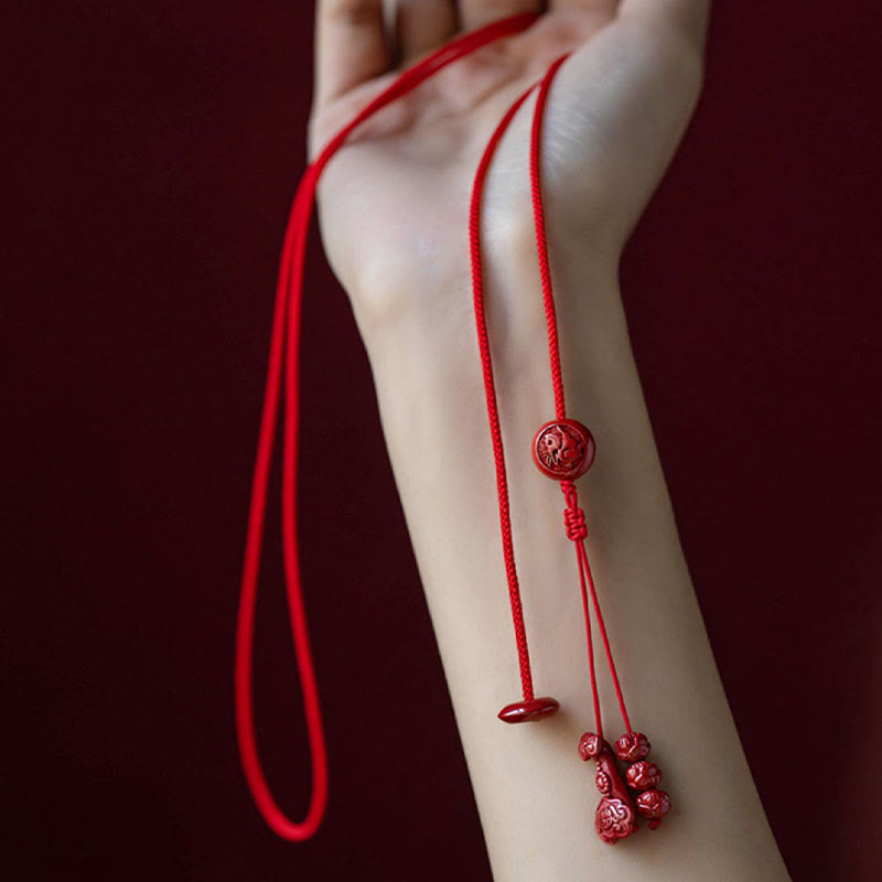 Natural Cinnabar Red String Belly Chain with Ruyi & Fu