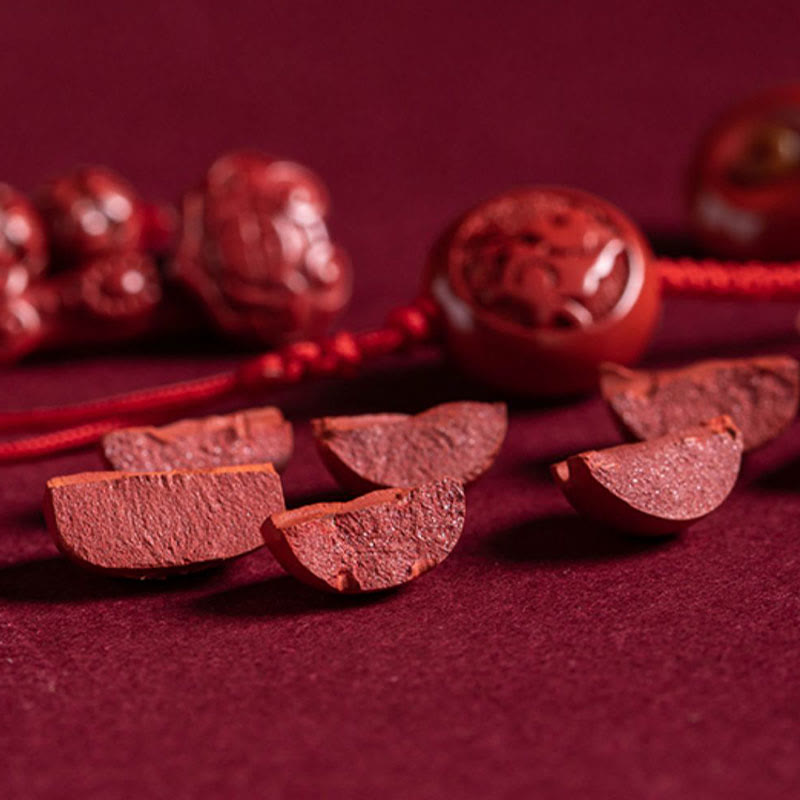 Natural Cinnabar Red String Belly Chain with Ruyi & Fu