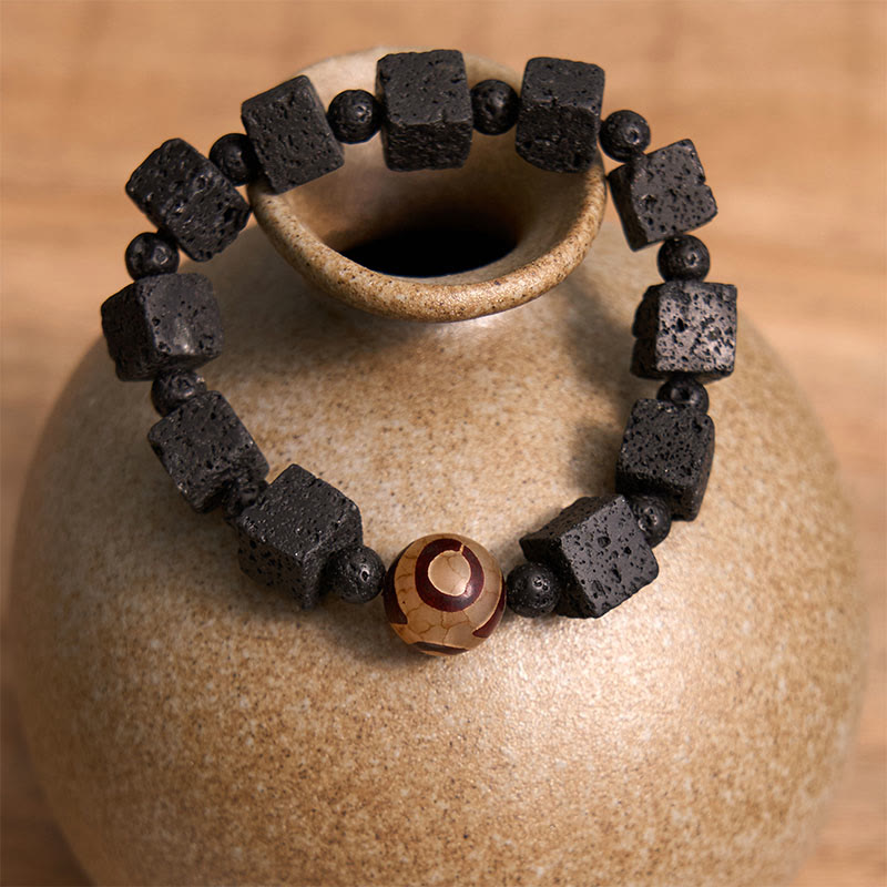 Lava Rock Dzi Bead Spiritual Bracelet for Protection