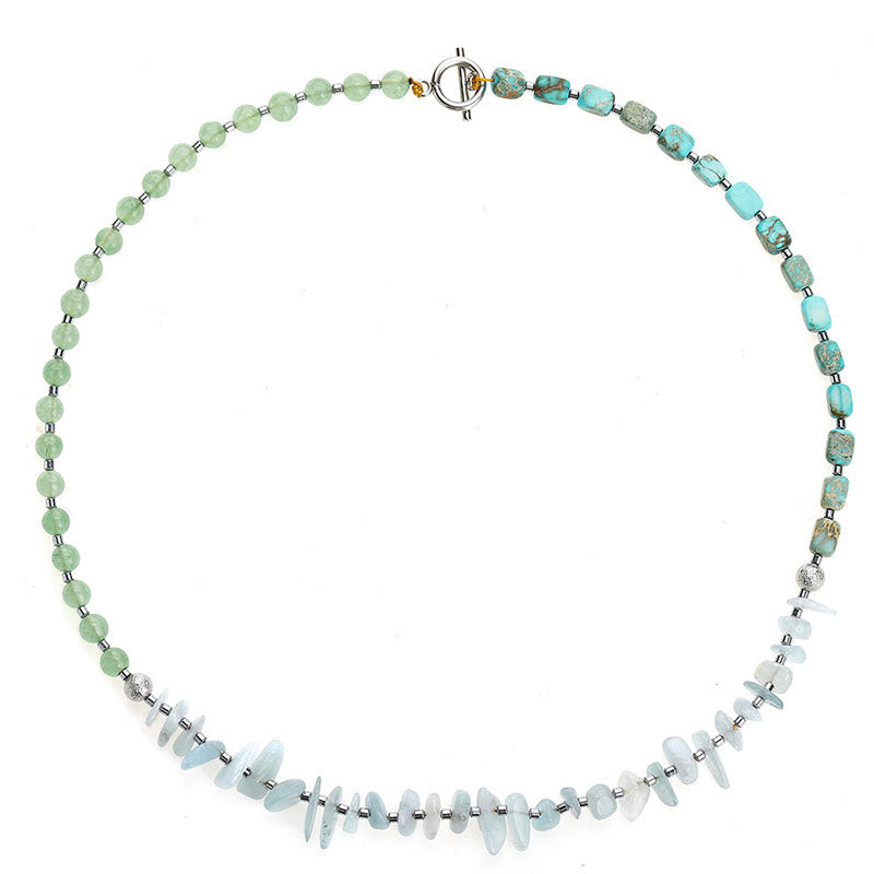 Triple Wrap Green Aventurine Bracelet with Aquamarine and Emperor Stone for Happiness