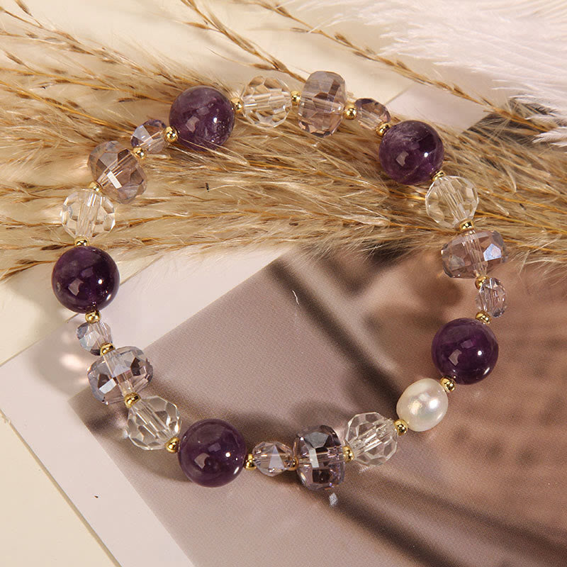 Amethyst White Crystal Pearl Communication Bracelet