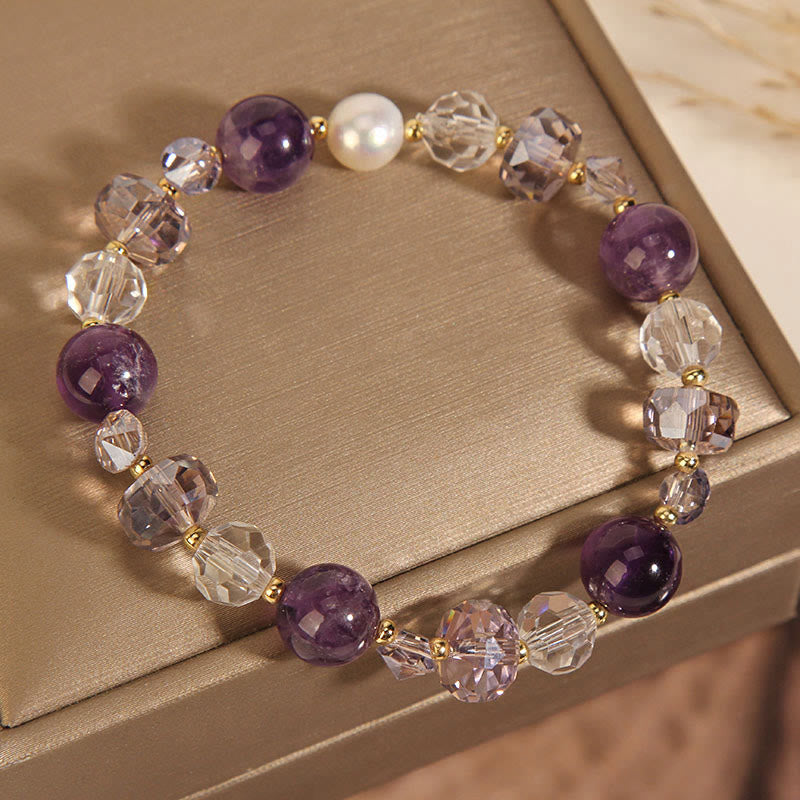 Amethyst White Crystal Pearl Communication Bracelet