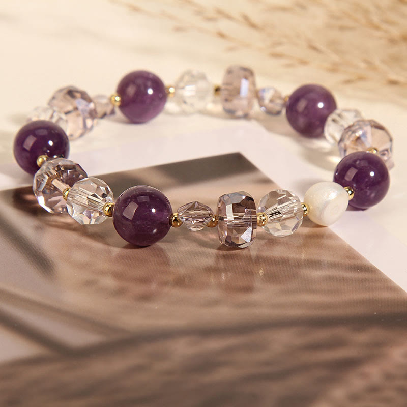 Amethyst White Crystal Pearl Communication Bracelet