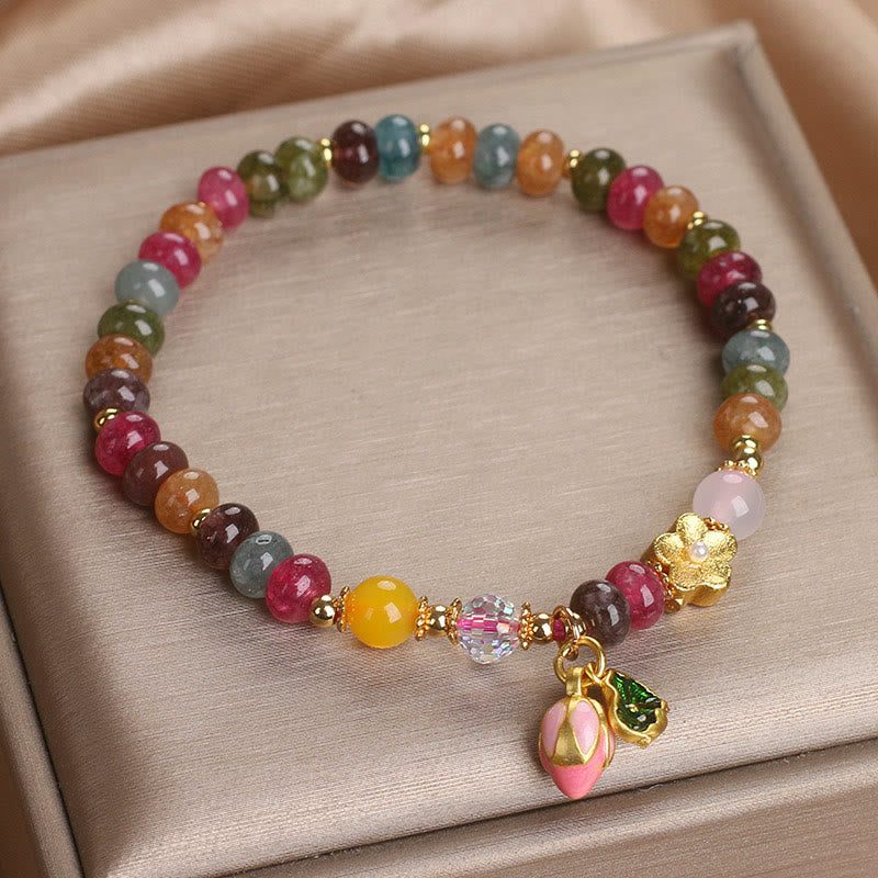 Tourmaline Lotus Seedpod Wisdom Spiritual Bracelet