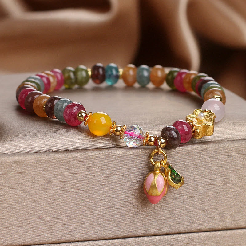 Tourmaline Lotus Seedpod Wisdom Spiritual Bracelet