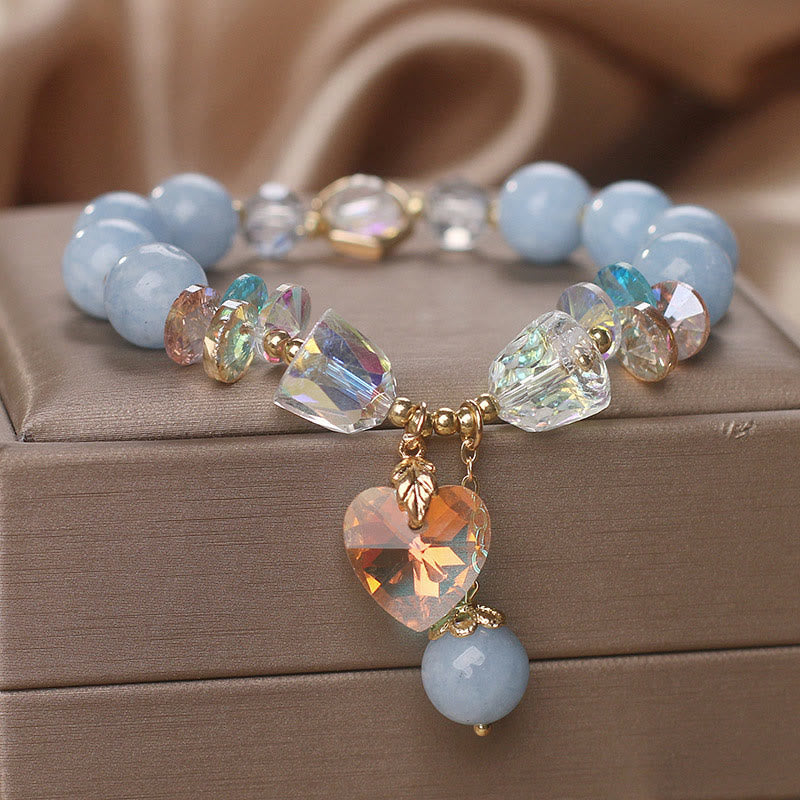 Aquamarine Heart Charm Bracelet for Emotional Balance