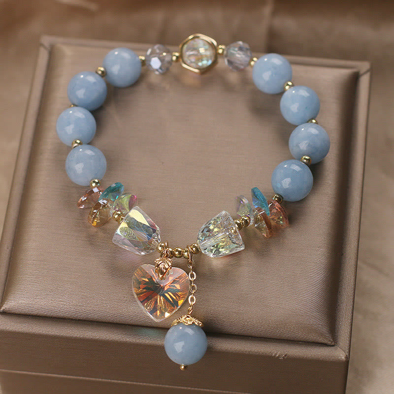 Aquamarine Heart Charm Bracelet for Emotional Balance