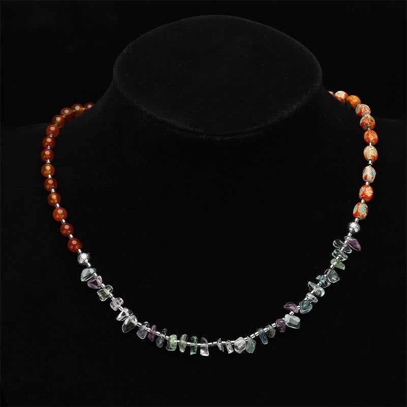 Bracelet triple tour en fluorite et agate rouge empereur