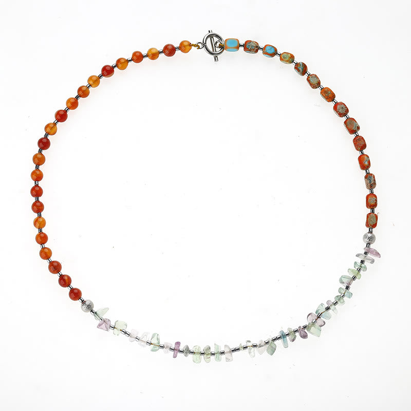 Bracelet triple tour en fluorite et agate rouge empereur