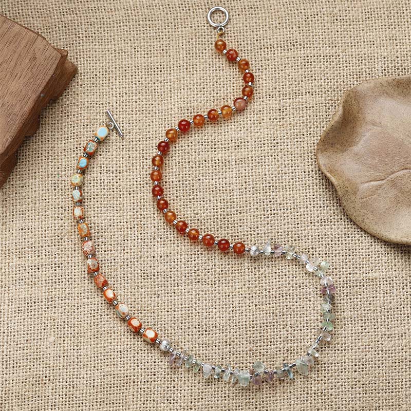 Bracelet triple tour en fluorite et agate rouge empereur