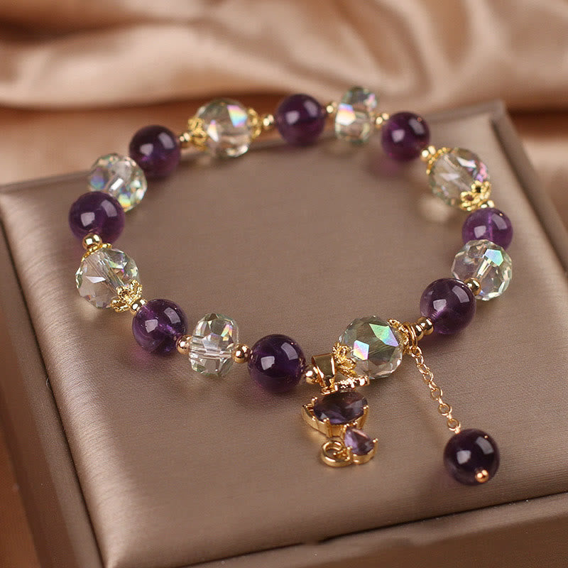 Amethyst White Crystal Meditation Bracelet with Fox Charm