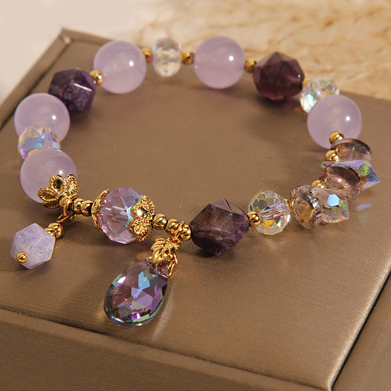 Unisex 14-16cm Amethyst White Crystal Meditation Bracelet