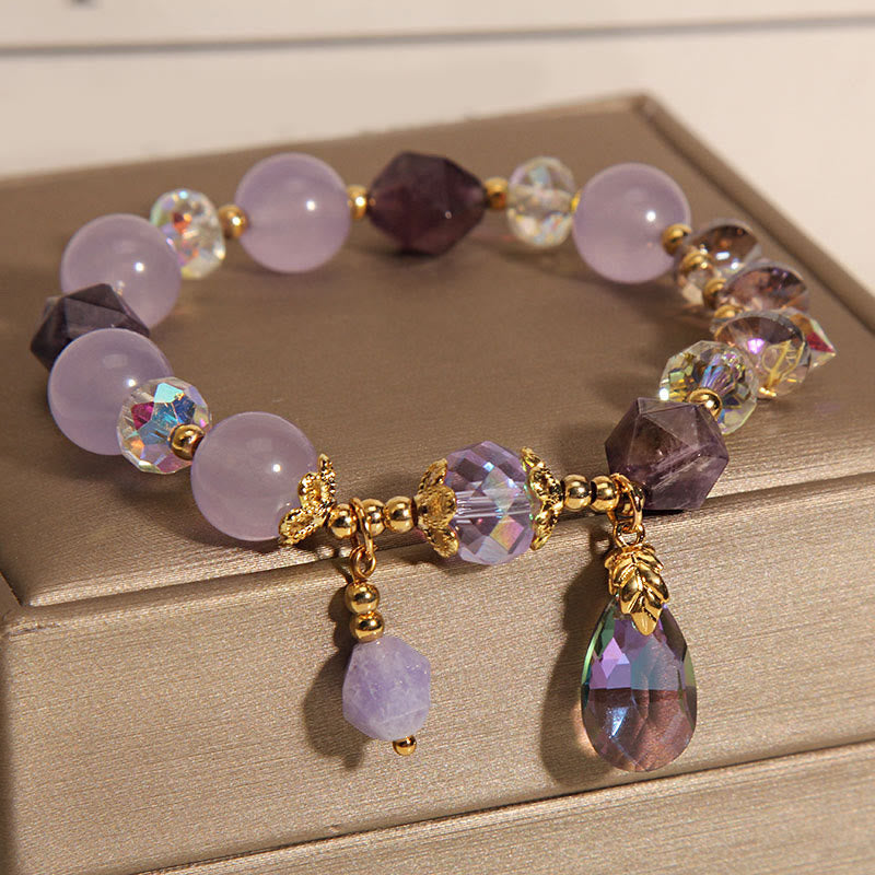 Unisex 14-16cm Amethyst White Crystal Meditation Bracelet
