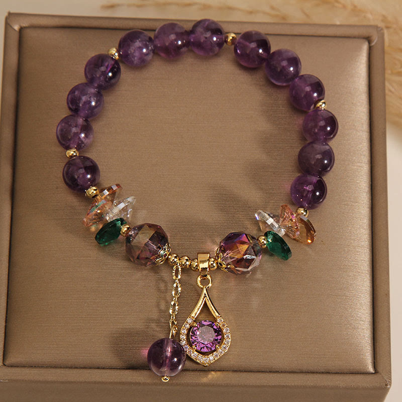 Unisex Amethyst Spiritual Awareness Bracelet with Citrine & Green Crystal, Size 14-16cm