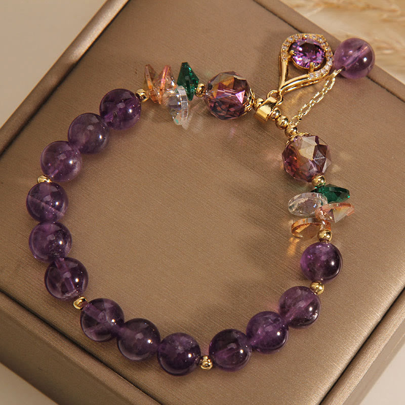 Unisex Amethyst Spiritual Awareness Bracelet with Citrine & Green Crystal, Size 14-16cm