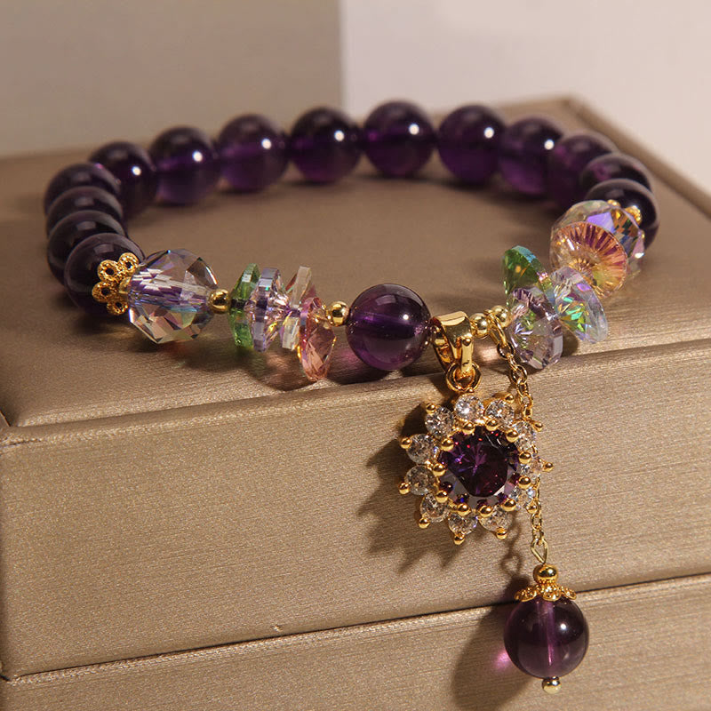 Amethyst Sunflower Awareness Bracelet Wrist 14-16cm