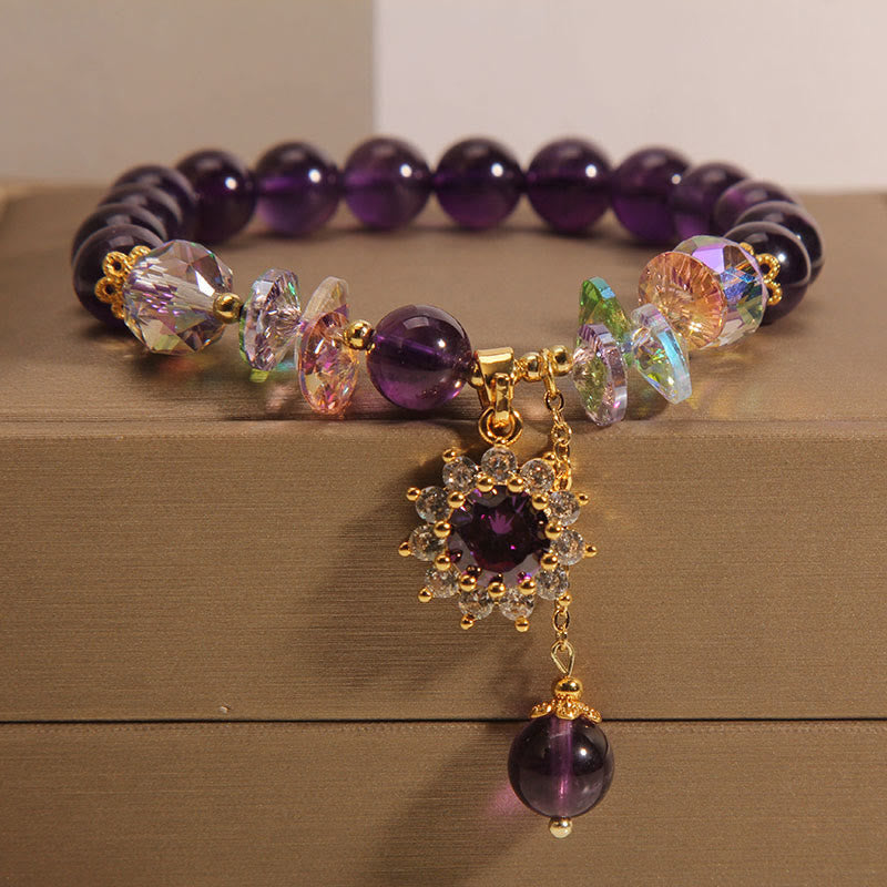 Amethyst Sunflower Awareness Bracelet Wrist 14-16cm