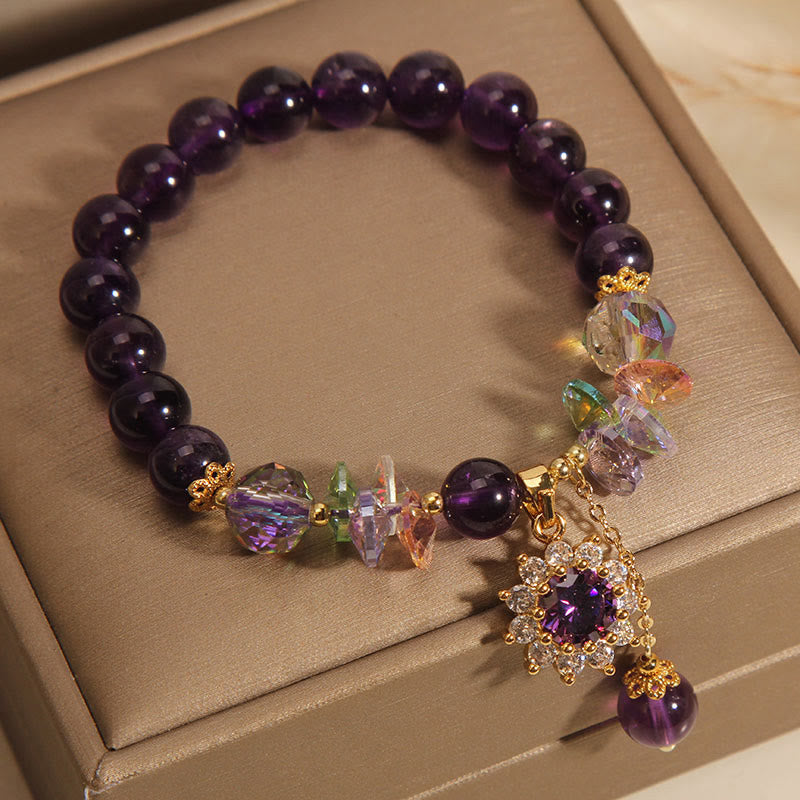 Amethyst Sunflower Awareness Bracelet Wrist 14-16cm