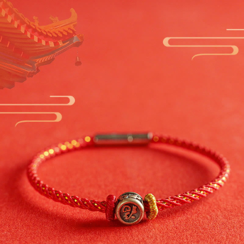 Red String Faith Bracelet | 925 Sterling Silver Fu Symbol