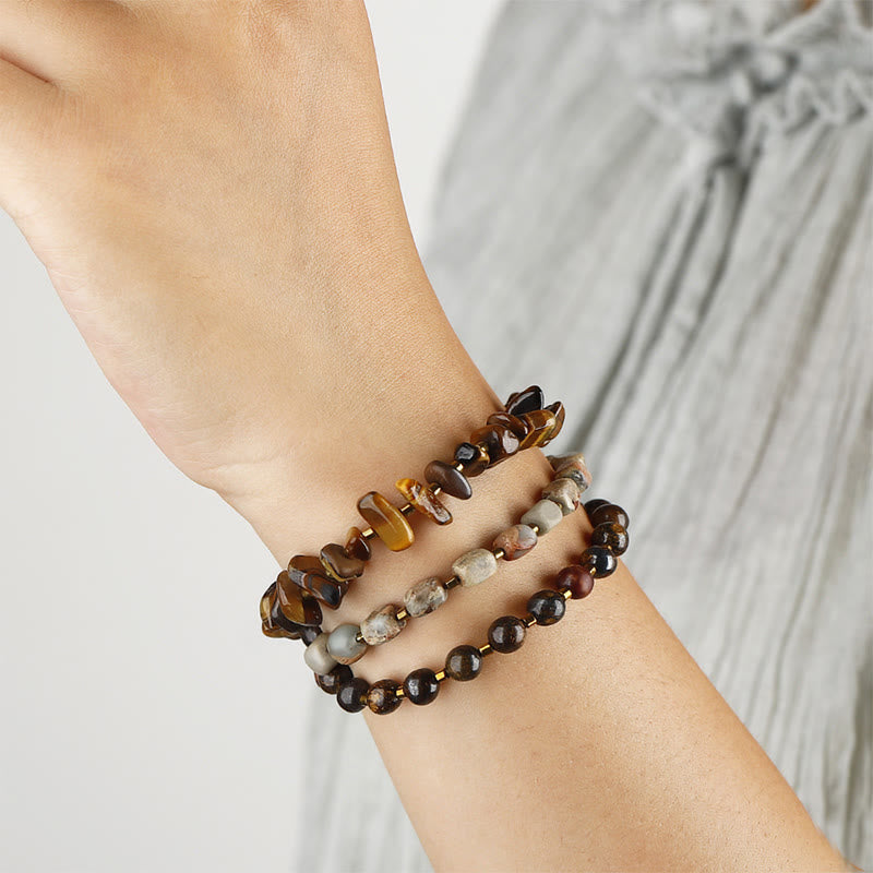 Bronzite Emperor Stone Tiger Eye Triple Wrap Determination Bracelet