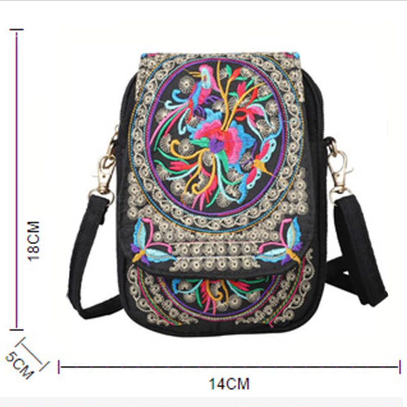 Peony Embroidery Canvas Crossbody Bag | Yoga Bag