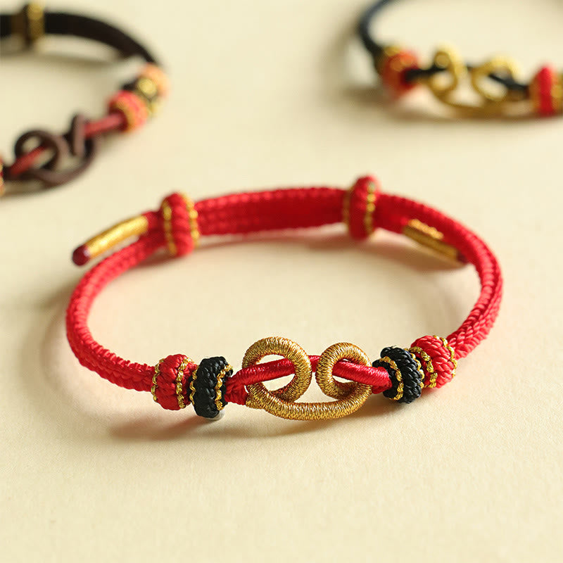 Handmade Red String Protection Bracelet with Ingot Pattern