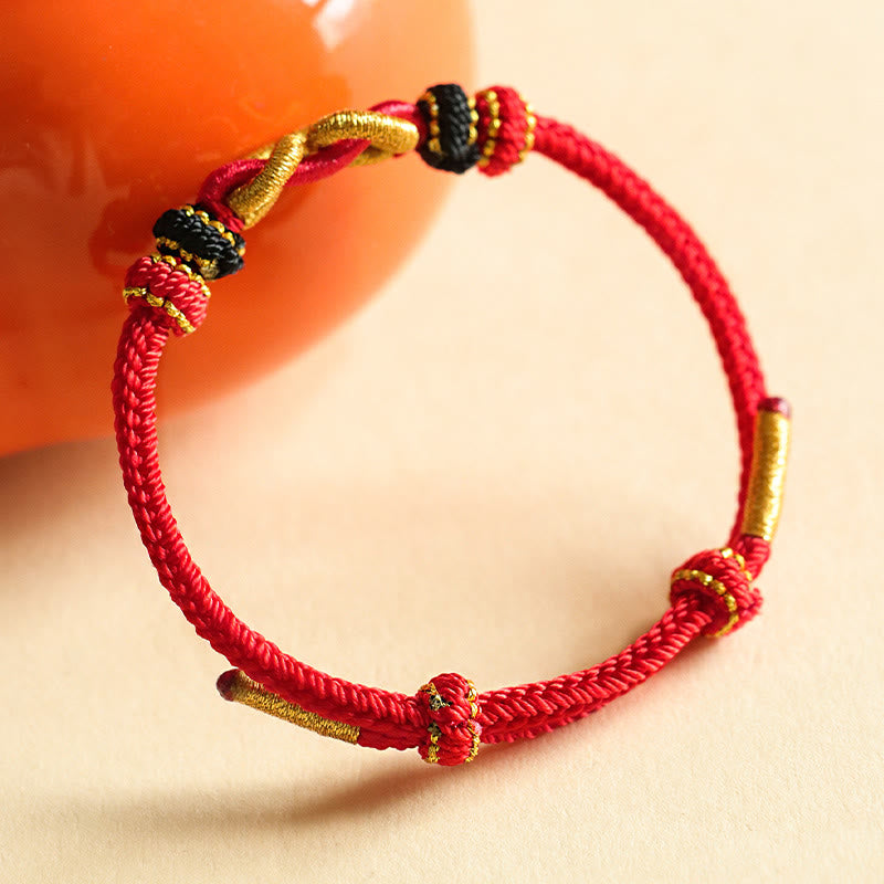Handmade Red String Protection Bracelet with Ingot Pattern