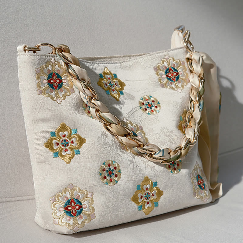 Satin Su Embroidered Crossbody Bag in Green – Elegant Yoga Tote